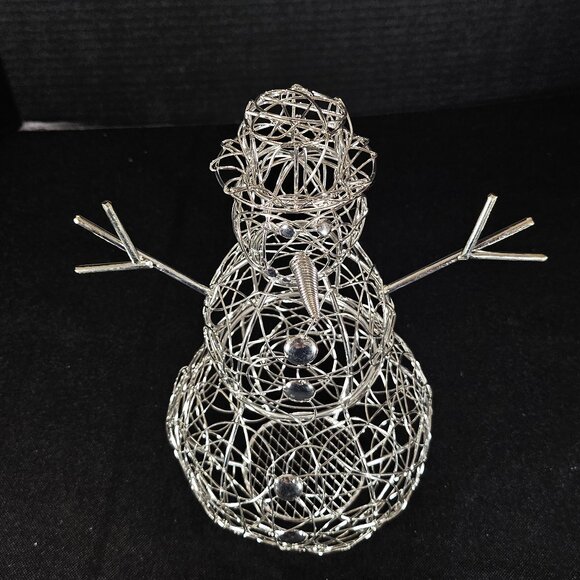 Silvertone Metal Wire Wrapped Tabletop Snowman Christmas Decor, 10 Inches Tall - Picture 6 of 9